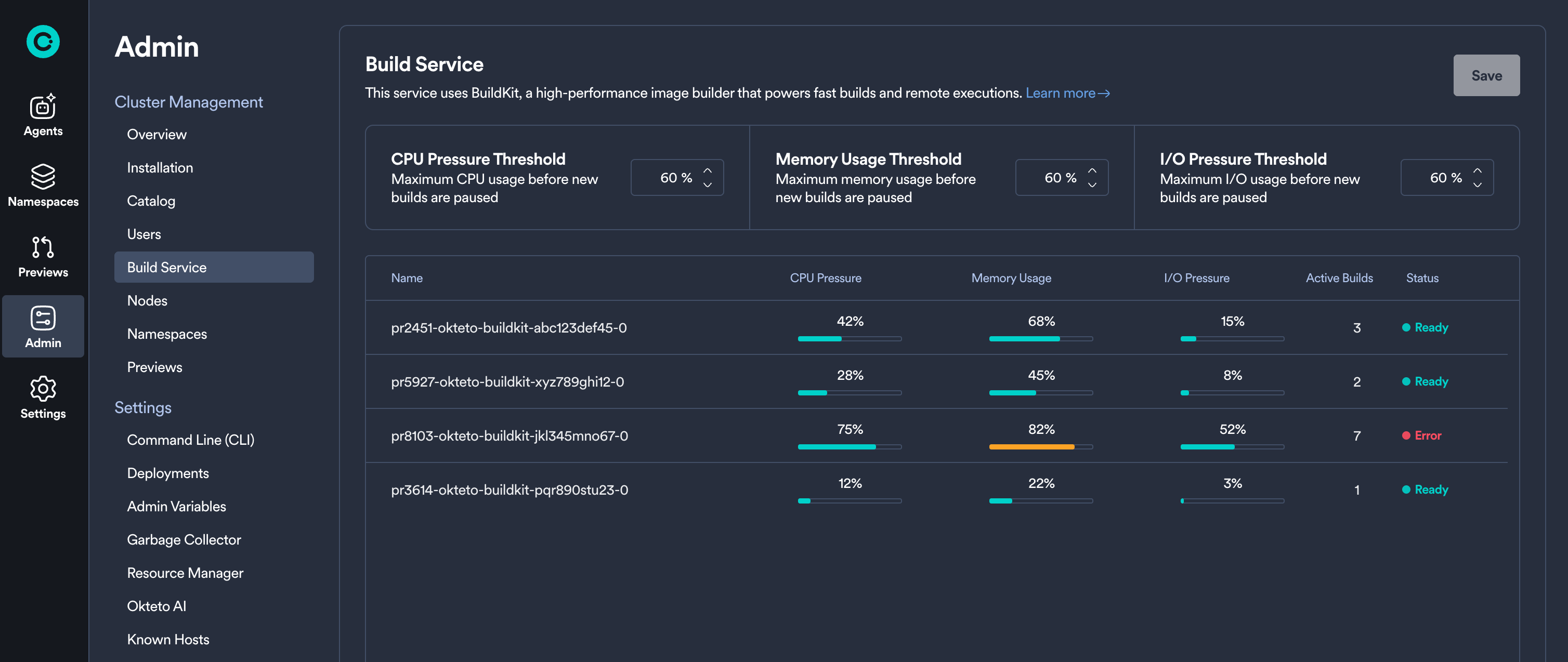 Build Service Dashboard